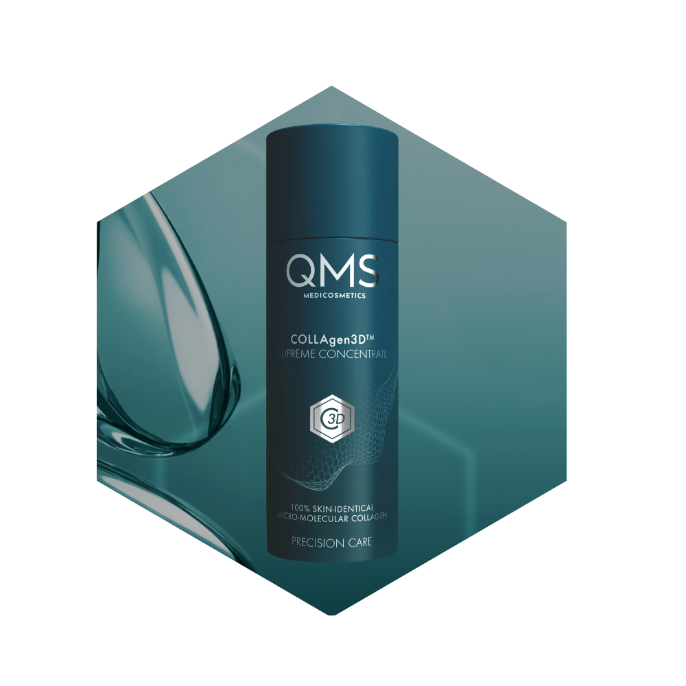 QMS Supreme Concentrate Flakon vor grünem Hexagon
